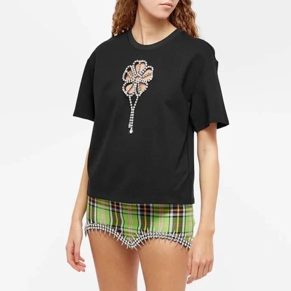 AREA CRYSTAL FLOWER Black Embellished Women's Top